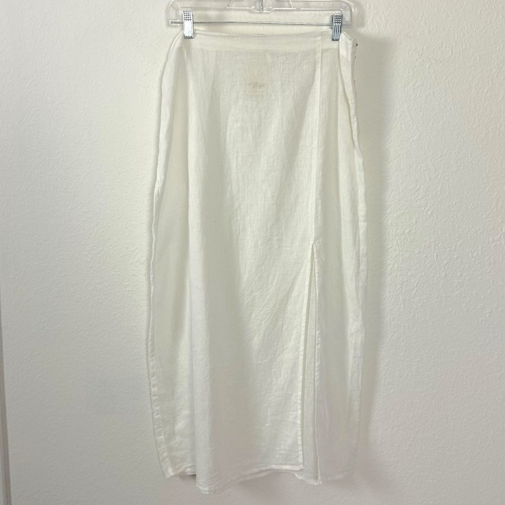 Free People Ethereal Dainty Sheer Linen Midi Skirt White Large NWT Beach Summer - Picture 3 of 11